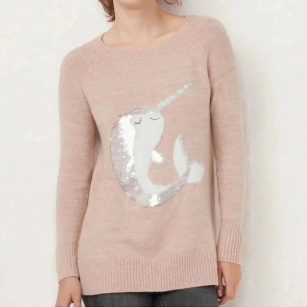 lauren conrad sparkly pink narwal sweater